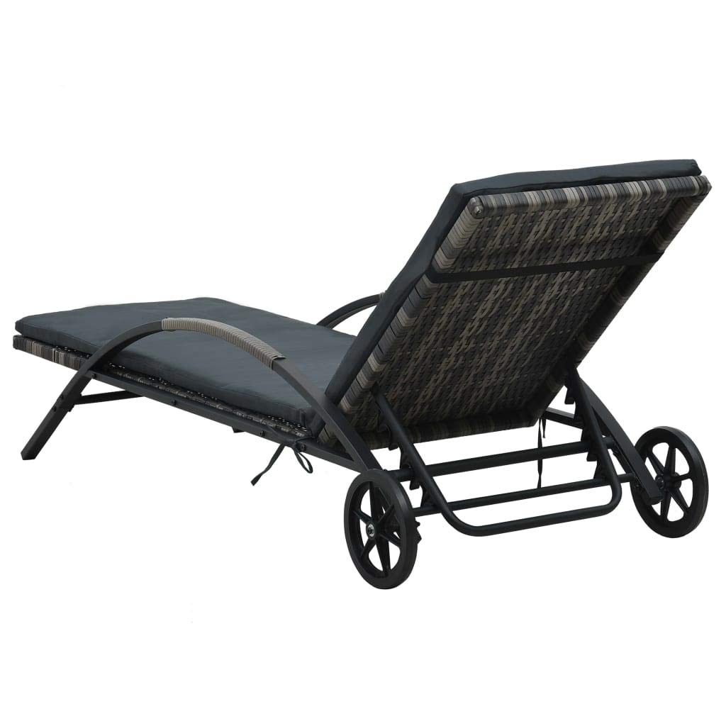 Sonnenliege mit Kissen & Rollen Poly Rattan anthrazit,Rattan Artikelfarbe-Anthracite