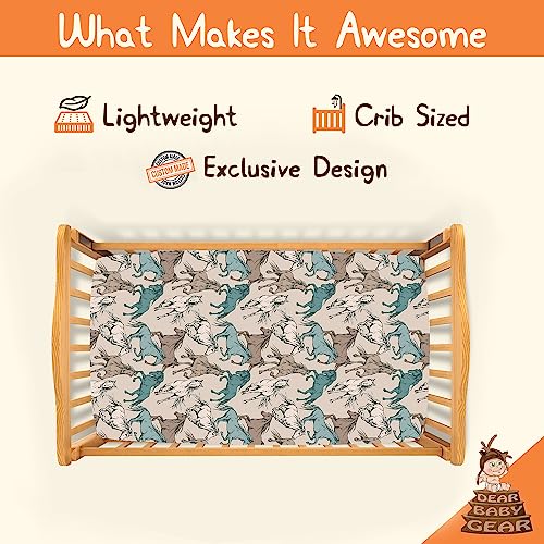 Image of Dear Baby Gear Baby Crib Sheets - Toddler Bed Sheets - Breathable Fitted Bed Sheet - Nursery Bedding - Crib Mattress Sheet for Girls & Boys - 52x28x10 (Tan Teal and Cream Horses on Natural Print)