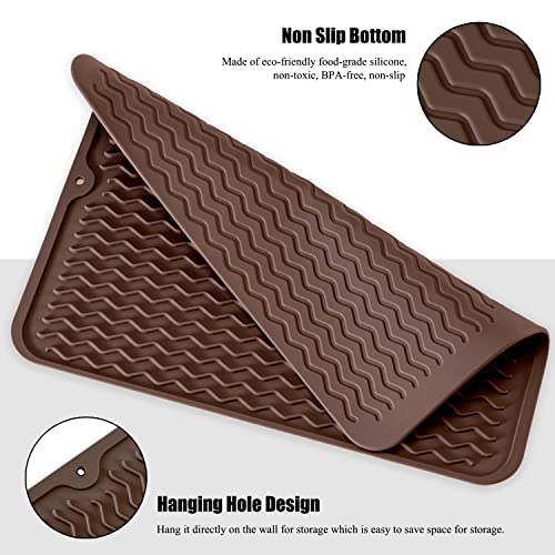 Image of Silicone Dish Drying Mat, Non-Slip Easy Clean Sink Mat Large Heat-resistant Dish Drainer Mat for Kitchen Counter, Sink, Refrigerator or Drawer liner (16 inch x 12 inch, COFFEE)