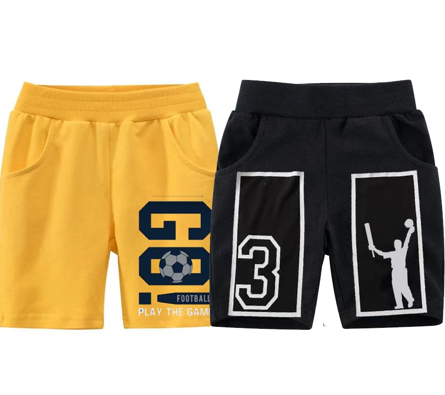 Image of Yellow & Black Cotton Boys Shorts with Pockets and Drawstring |Sports Shorts|Everydaywear|Value Pack|Clothing Sets|Baby Clothes|Boy Clothes| Pack of 2