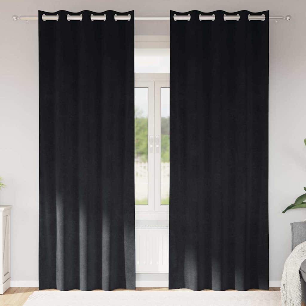 Juego de 2 cortinas opacas negras 140 x 260 cm, cortinas de terciopelo opacas para salón y dormitorio, elegantes cortinas con ojales para bloquear la luz eficaz