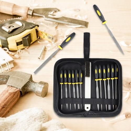 Set di Lime per Legno da 15 Pezzi con Custodia, Include 12 Lime, Scatola per Componenti Rimovibile e Spazzola Nera