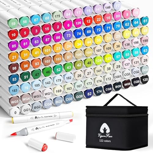 VigorFun Alcohol Markers Brush Tip, 122 Colors Dual Tip Artist Brush & Chisel Tip Sketch Art Paint Marker Pens for Kids Adults Coloring Drawing Sketching Illustration Art Supplies Kit
