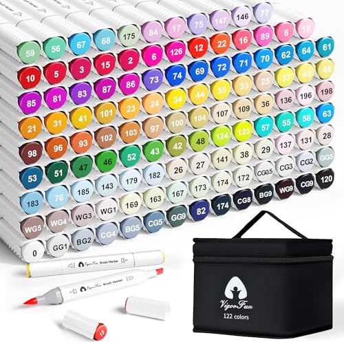 VigorFun Alcohol Markers Brush Tip, 122 Colors Dual Tip Artist Brush & Chisel Tip Sketch Art Paint Marker Pens for Kids Adults Coloring Drawing Sketching Illustration Art Supplies Kit
