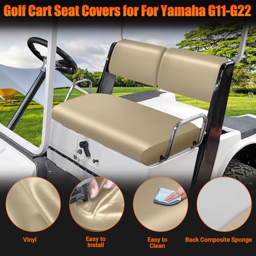 Image of Golf Cart Front Seat Covers Staple On Replacement for Yamaha G11 G14 G16 G19 G20 G21 G22 Golf Cart Seat Beige Micro Fiber Leather Seat Cover