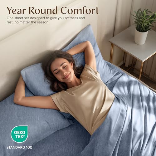 Image of Utopia Bedding Queen Sheet Set - 4 Piece Bed Sheets for Queen Size Bed, Soft and Breathable Microfiber, Includes 1 Fitted Sheet, 1 Flat Sheet and 2 Pillowcases (Heather Navy)