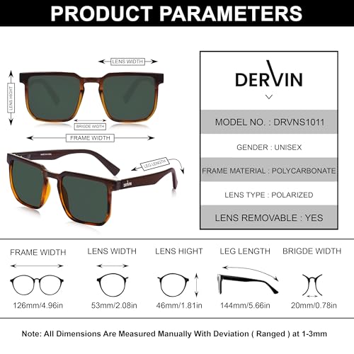 Image of Dervin Square Polarized UV Protected Sunglasses for Men and Women