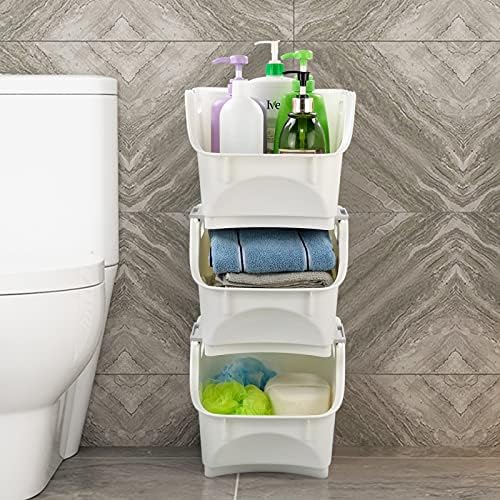 Easymanie 3-Tier Stacking Storage Baskets, Plastic Kitchen Basket
