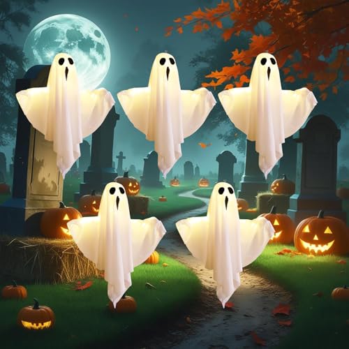Halloween Solar Lights Outdoor, Light Up Halloween Ghost Decorations -