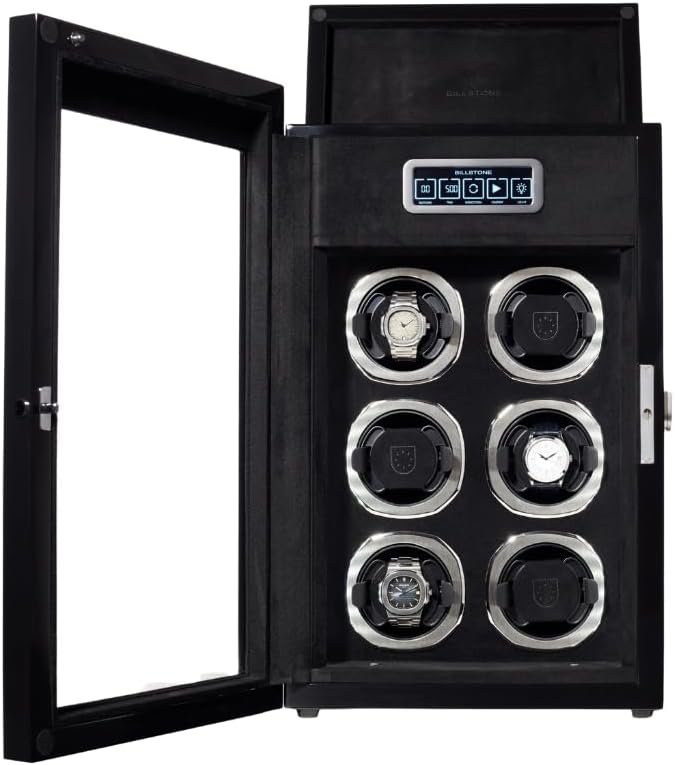 BILLSTONE Northcraft 6 Fingerprint Automatic Watch Winder Box for Automatic Watches, 6 Slot with LCD Control and Aramid Fiber Interior