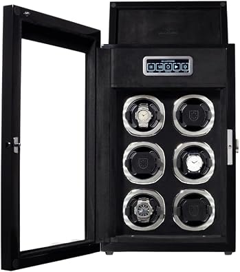 BILLSTONE Northcraft 6 Fingerprint Automatic Watch Winder Box for Automatic Watches, 6 Slot with LCD Control and Aramid Fiber Interior