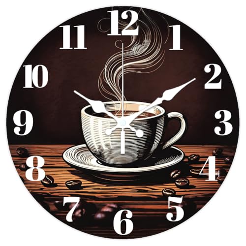 CHGCRAFT Horloge Murale Ronde à Motif Café Bicolore 12(5) cm sans Tic Tac Motif Grains de Café à Piles pour Chambre Salon Cuisine Bureau