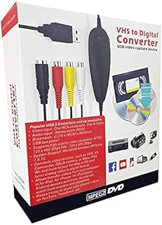 VHS To Digital DVD Converter, USB2.0 Audio/video Capture Grabber Adapter Device,Transfer VCR TV Hi8 Game S video to DVD,Support Windows 10/8.1/8/7/Vista/XP