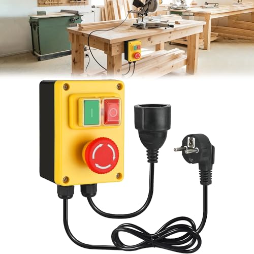 Interruptor de apagado monofásico de 230 V: interruptor de seguridad con enchufe para máquinas de carpintería de cero voltaje para taller de emergencia para usuarios de bricolaje