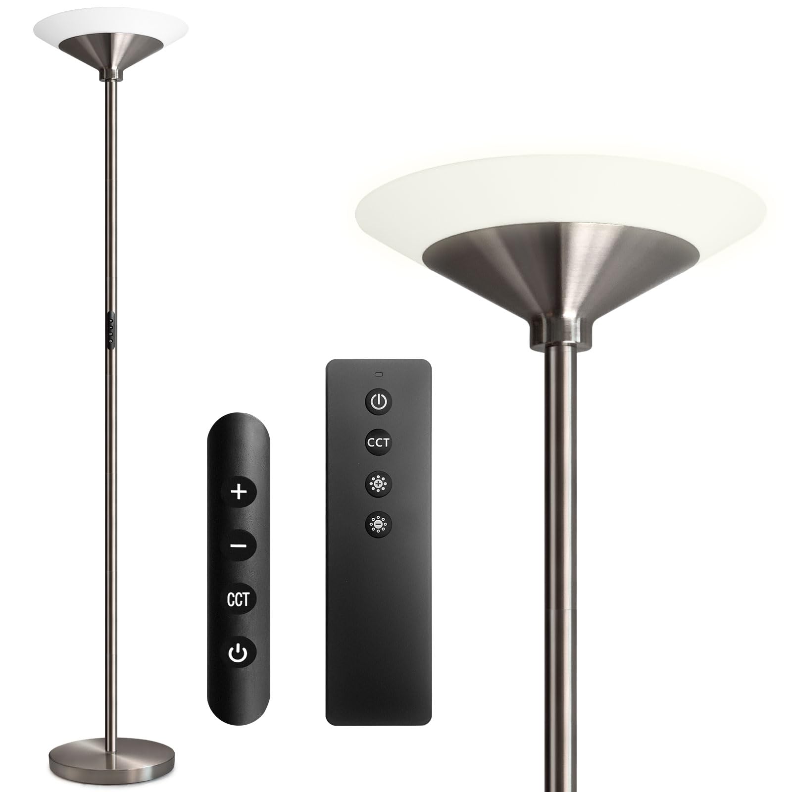 BBHome Lámpara de Pie 27W LED Regulable con Mando a Distancia y Táctil, Lámpara de Pie 3000K-6500K Sala de Estar Moderna para Salón, Dormitorio, Oficina, Plata