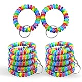 YARRD 12 PCS Rainbow Wrist Keychain Wrist Key Holder Colorful Spring Spiral Coil Keychains for Woman