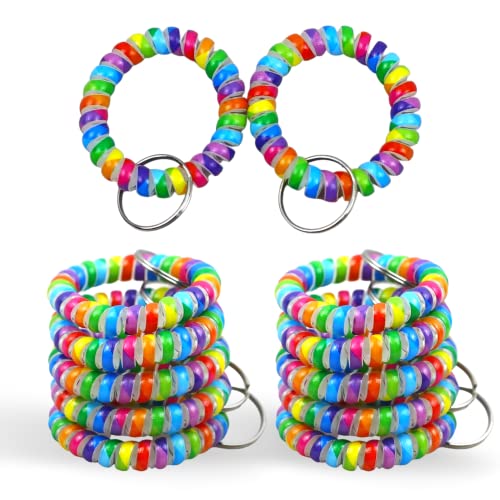 Yarrd 12 Pcs Rainbow Wrist Keychain Wrist Key Holder Colorful Spring Spiral Coil Keychains For Woman Spiral Keychain Bracelet Soft Plastic Wrist Band #TOP22