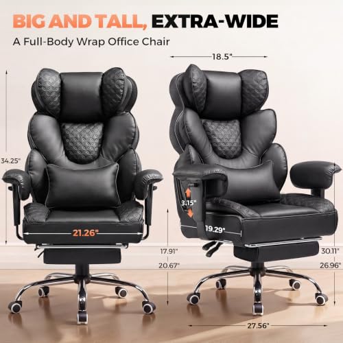 Image of COMHOMA Big and Tall Office Chair with Upgrade Footrest, Heavy Duty Gaming Chair High Back Executive Chair with Spring Lumbar Support for Lower Back Pain Relief, 150Reclining Adjustable Armrests