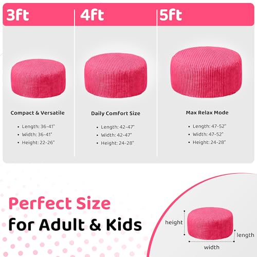 Image of HABUTWAY 3FT Bean Bag Chair, 3' Large Bean Bag Chairs for Adults with Stripe Plush Cover, Memory Foam Beanbag Chair for Living Room Bedroom Dorm,Pink