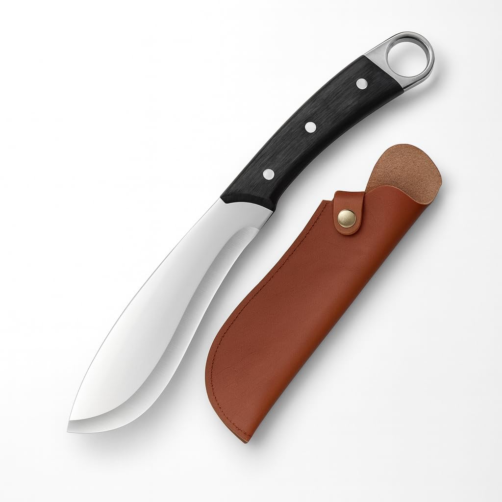 Machado Hybrid Hand-Sharpened Mongolian Viking Knife with Leather Sheath - Forged Boning Multipurpose Meat Cleaver Butcher Knives for Outdoor Camping BBQ
