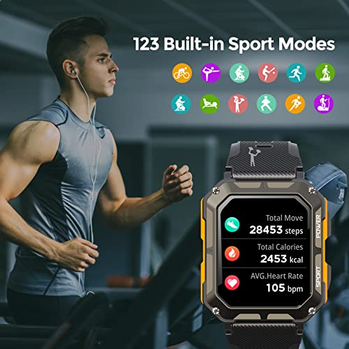 Viran Military Smart Watch For Men, Ip68 Waterproof Rugged Smartwatch With Bluetooth Call (Answer/Dial Calls) 1.83" Hd Tactical Outdoor Fitness Tracker 123 Sports Modes Compatible With Android Ios #TOP3