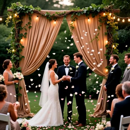 Image of 2 Panels Khaki Backdrop Curtain, 10 x 10 Feet Polyester Background Curtains for Parties, Weddings, Baby Showers, Halloween, Christmas, Birthday Party Photoshoot Backdrop Curtains Decorations