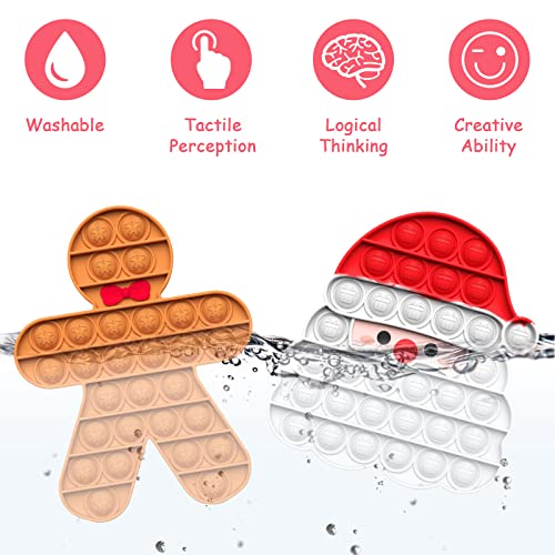 2 Pack Christmas Pop Poppet It Fidget Toys Set - Santa & Gingerbread Man, Christmas Eve Box Party Bag Stocking Fillers for Kids Gifts for Boys Girls Baby Xmas Popit Sensory Toy Game - Image 8