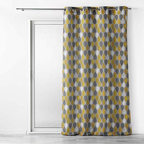 douceur d'intérieur, Rideau à oeillets 140 x 260 cm polyester imprimé palpito jaune/anthracite