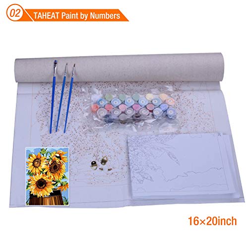 TAHEAT Malen nach Zahlen für Erwachsene, DIY Acryl Leinwand Ölgemälde Kit für Kinder Anfänger, 16 x 20 Zoll Sunflowers1… – Bild 4