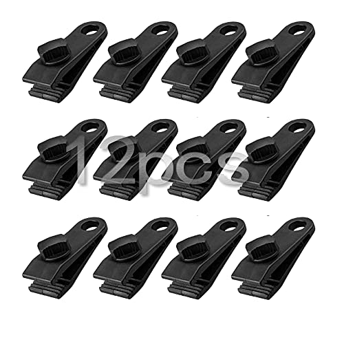 QH 12Pcs Pince à Pince pour bâche, Ensemble de Pinces à bâche résistantes Pince pour auvent instantané pour tentes Tarp Caravan Garden Shade Housse de, Noir (12)