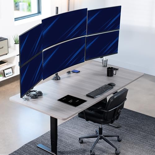 Image of VIVO Premium Hex Ultra Wide LCD LED 27 to 38 inch Monitor Desk Mount, Heavy Duty C-clamp, Extra Tall Pole, Adjustable Telescoping Arms, Flush Wall Setup, Fits 6 Screens, Black, STAND-TS06C