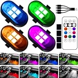 Upgraded 4LEDs Wireless LED Strobe Lights with Remote Control, High Brightness 8 Colors Type-C Charge IP65 Waterproof Anti-Collision Warning Lights for Car Interior Drone Bike Halloween Christmas Day