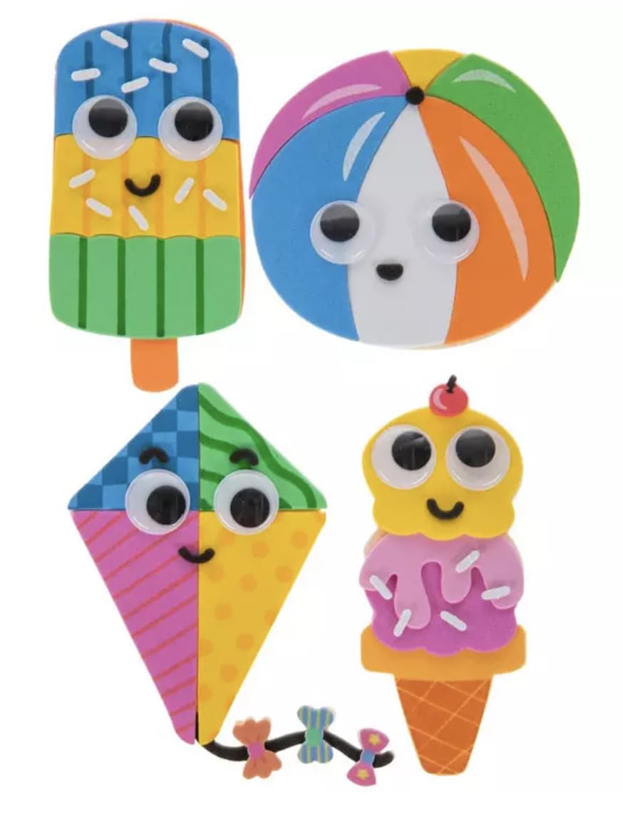 Nikki's Knick KnacksSpring Fun Wiggle Eye Foam Craft Kit - DIY Spring Summer Craft Kit - Beach Balls, Ice Cream Cones, Kites, and Popsicles - Makes 12