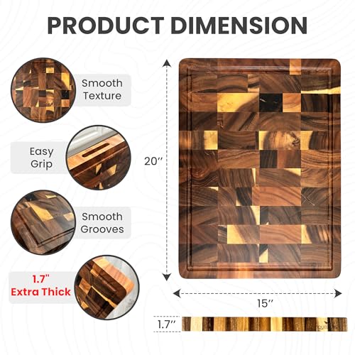 Image of (1.7 inch Extra Thick & Large) 20 inchx15 inch American Black Walnut Wood End Grain Cutting Board for Kitchen with Juice Groove, Heavy-Duty Butcher Block, Wooden Chopping Board, Charcuterie Boards