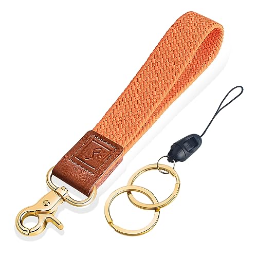 Fishent Llavero con cordón de muñeca de alta resistencia para llaves y correa de muñeca de mano, accesorios para llavero (naranja)