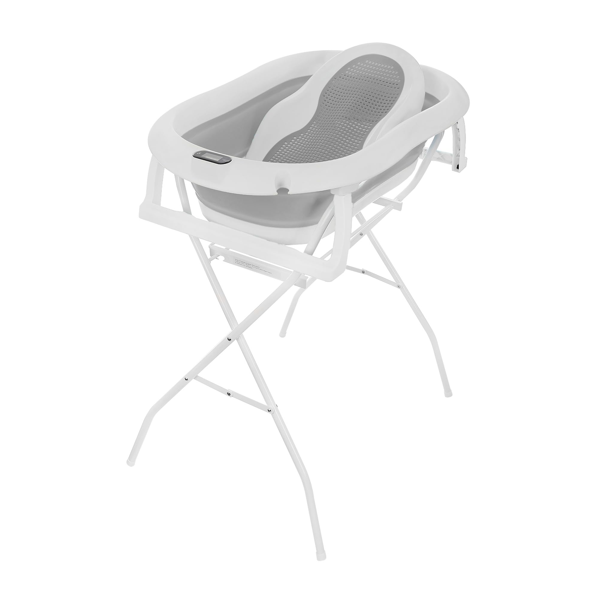 Primabobo Kit de Bain Bébé PREMIUM : Baignoire Pliable avec Thermomètre LCD Intelligent, Transat Ergonomique et Support Stable, Ensemble de Bain Luxe 80cm, Gris