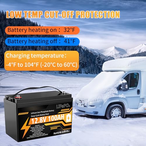 Image of 12V 100Ah LiFePO4 Lithium Battery, Group 31 Deep Cycle with Smart 100A BMS & Low Temp Cut-Off, 15000 Cycles 10-Year Life, Lightweight Replacement for RV, Solar, Marine, Home Backup, Off-Grid
