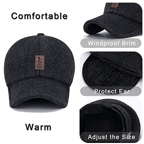 Rriody Winter Baseball Cap For Men, Adjustable Warm Outdoor Sport Golf Cap Hats Dad Caps Earflaps Thicken 55-60Cm Black #TOP3