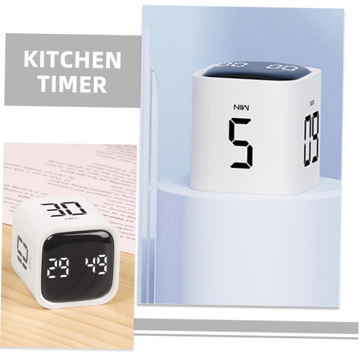 Temporizador de Cocina Visual Portátil de Plástico Abs Blanco | Capacidad 500mah, Uso en Cocina y Cocción, Diseño de Cubo Compacto para Mesa y Encimera