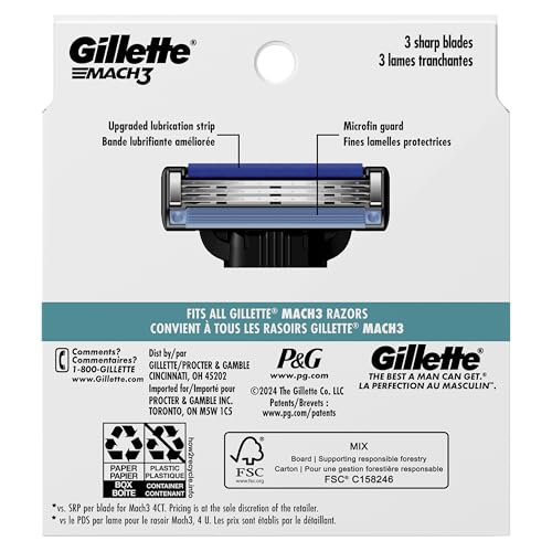 Gillette Mach3 Razor Refills for Men, 8 Razor Blade Refills