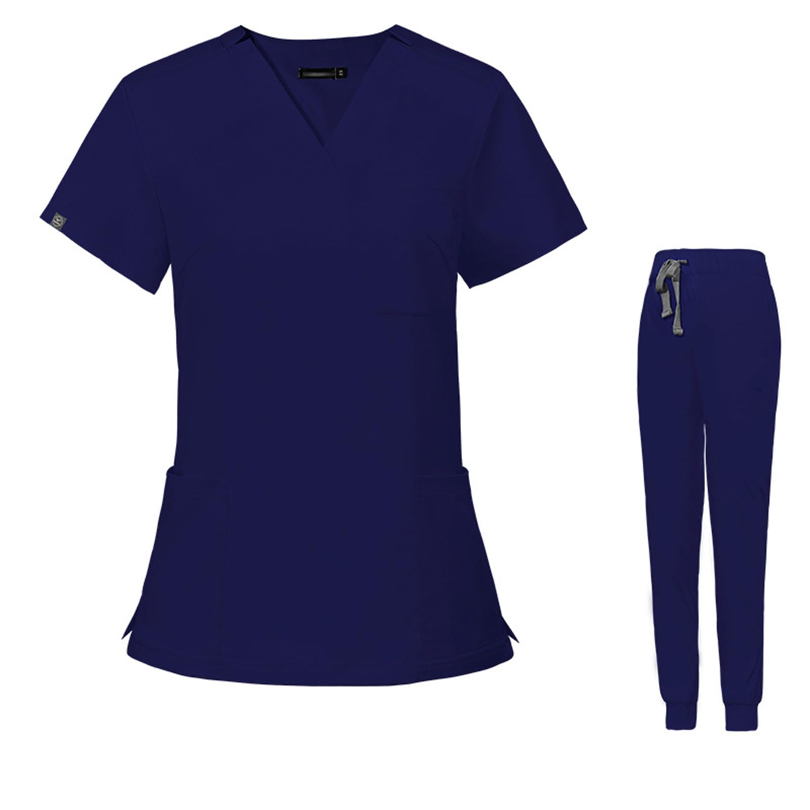 Mundury medyczne dekolt w serek stretch peelingi top z krótkim rękawem z 3 kieszeniami rozciągliwe spodnie joga joggery slim fit elastyczny pas DK09