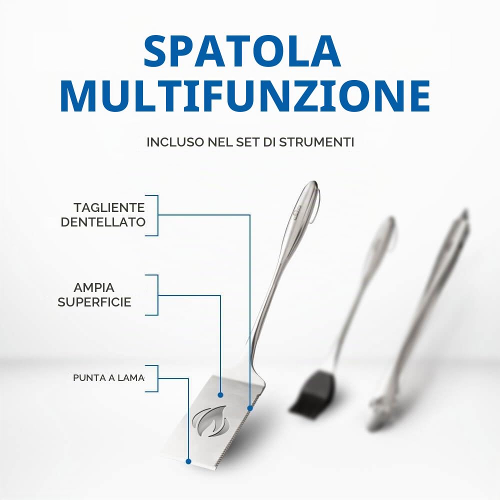 Napoleon Accessori PRO - Set di Attrezzi in Acciaio Inox 3 Pezzi – Premium BBQ Grill Grill Set di Utensili in Acciaio Inox pressofuso, con Pinza, spatola Multifunzione, Pennello da Forno
