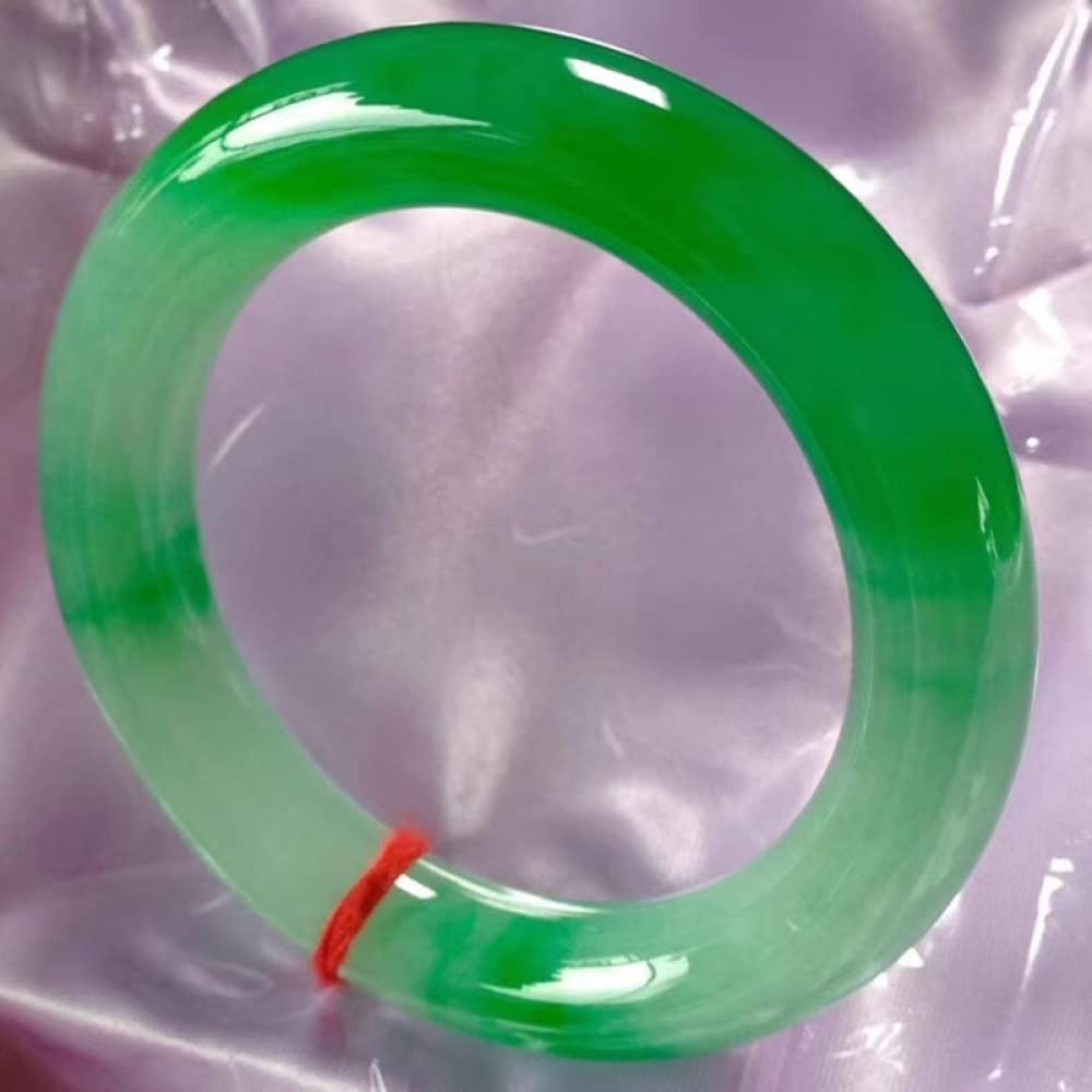 Bracciale rigido in giada da donna, bracciale rigido in giada naturale, bracciale rigido in giada con fiore galleggiante verde di grado A, gioielli, con scatola portagioie, 54-64 mm, verde(Verde-64mm