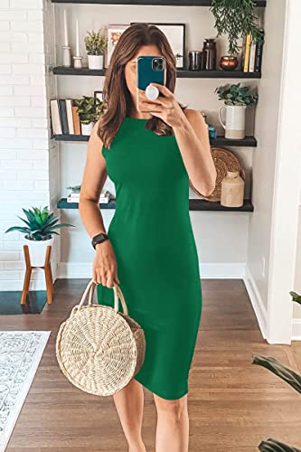Image of PRETTYGARDEN Women's Summer Ribbed Bodycon Midi Dresses | Soft Stretchy Knit, Sleeveless Tank Dress, Slim Fitted, Elegant Spring Outfit for Work, Vacation Travel, Date Night, Party