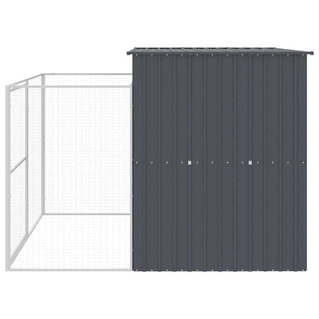 Caseta Perros con Corral Acero galvanizado Gris 214x253x181 cm, Refugio para Animales
