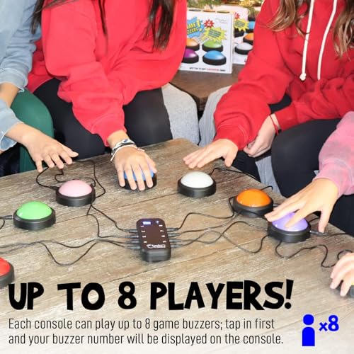 Image of Teacher's Choice Light Up Game Buzzer System, Displays The Winning Player Loud, Unique Sounds for Each Buzzer, Great for Trivia Games, Family Feud, Jeopardy (8 Pack)