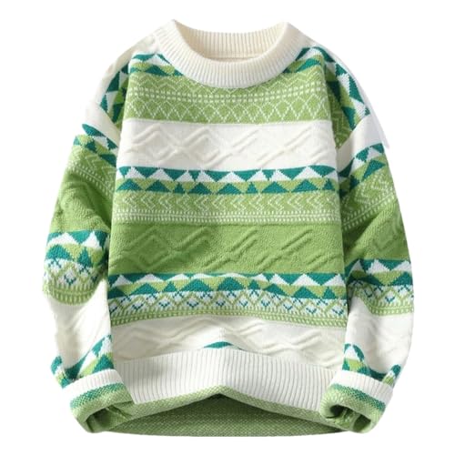 Men Patchwork Striped Sweater Knit Pullover Loose Fit Warm O-Neck Casual Winter Streetwear