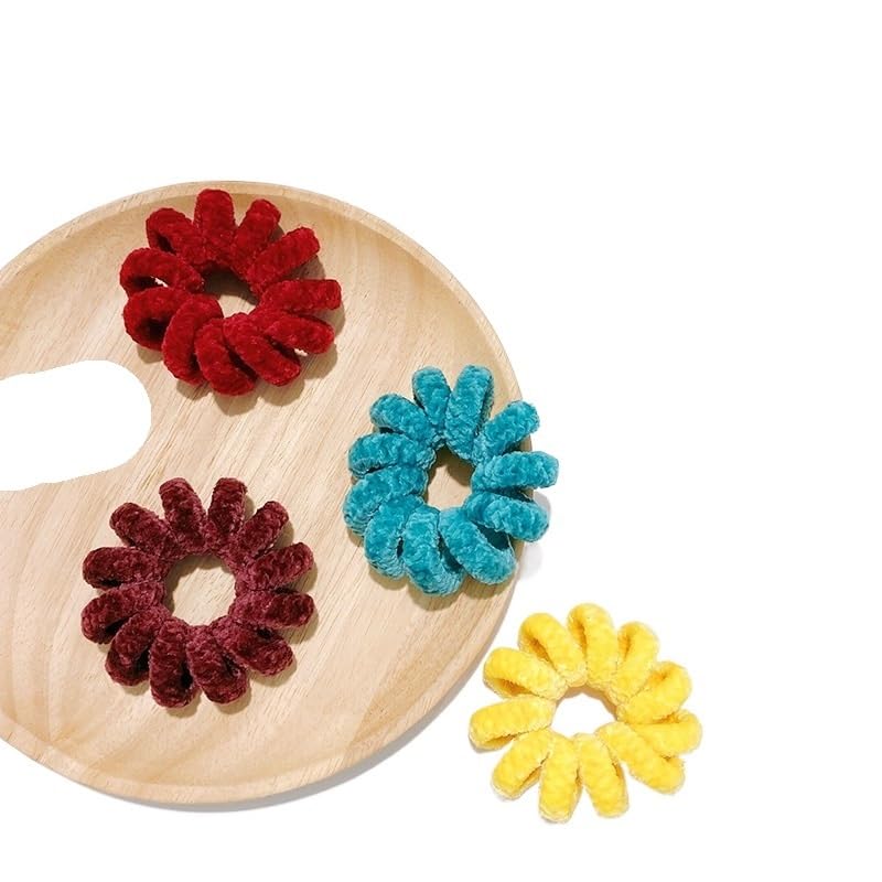 hair ties Winter Furry Chenille Telephone Cord Scrunchies Large Size Spiral Shape Hair Tie Rubber Band Elastic Hair Band Women Accessories hair bands (Color : Camel)