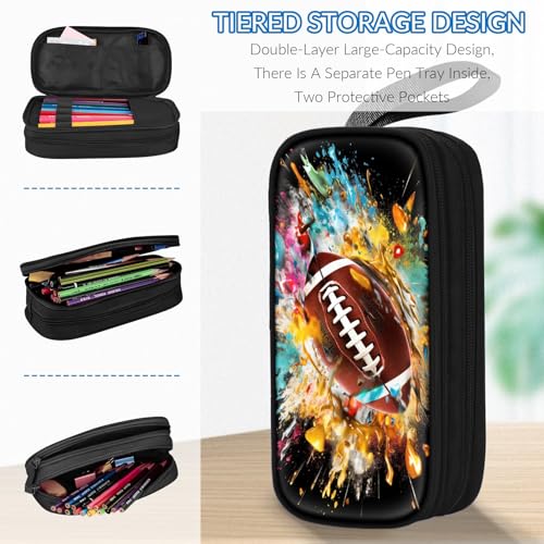 Image of TILYTADLY Large Pencil Case for Boys - American Football Boys Pencil Pouch with Zipper Compartments - Big Capacity Pen Box Pen Bag Organizer with Keychain for Kids Teens School