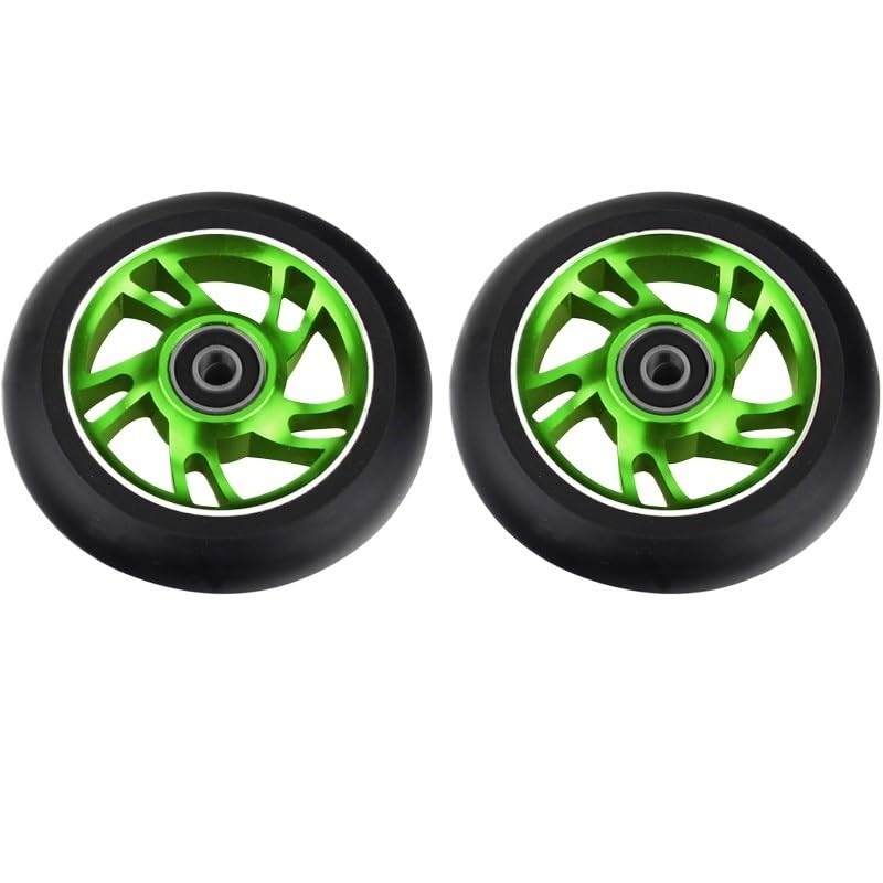 2pcs 100mm Skateboard Wheel Replacement with Bearings Aluminum Wear Resistant PU Stunt Scooter Parts Scooter Accessories(100 Green Spiral)